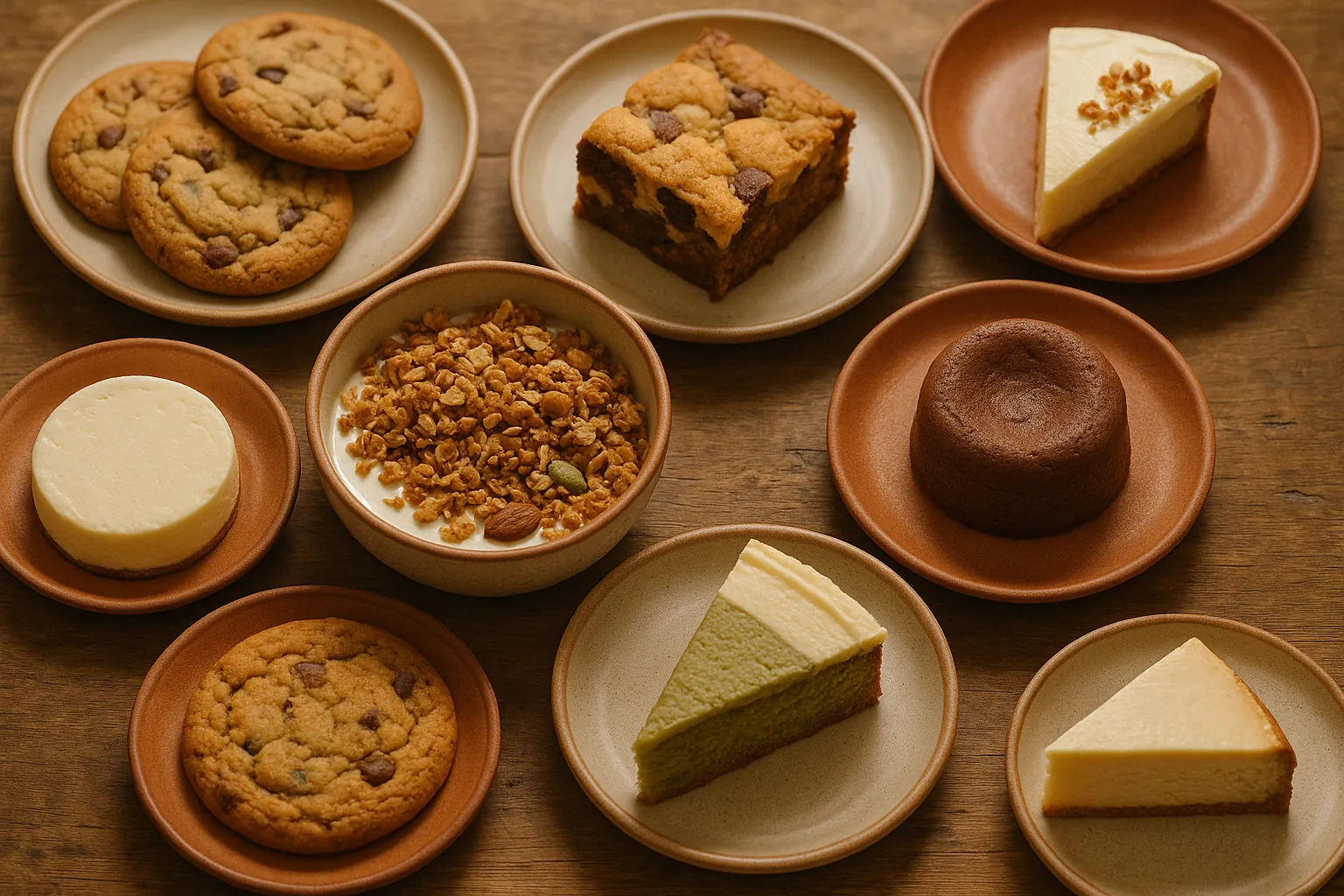 Sélection de pâtisseries faites maison — cookies, brookie, cheesecake, granola, fondant — LÜM Coffee Shop, Vieux-Lille